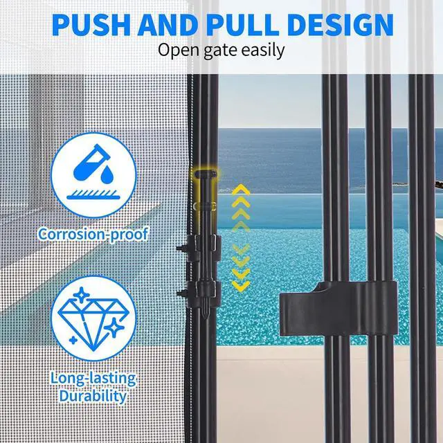 Alt view image 4 of 7 - Patikuin Heavy Duty Removable Pool Safety Fence & Gate for Inground/Above Ground Pools, Durable Mesh Barrier, Weather Resistant, Modular Design for Child & Pet Safety, Individual Gate