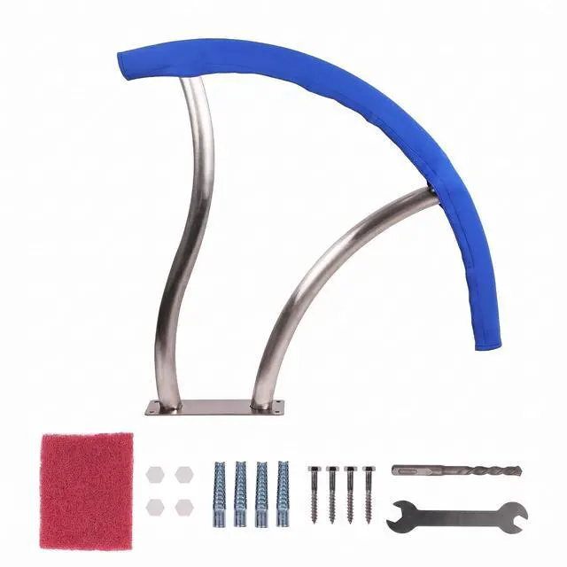 Main image of Patikuin 2 Pack Pool Handrail, 304 Stainless Steel Pool Rail with Blue Grip Cover, 385 Lbs Capacity, Rustproof Easy Install for Inground Swimming Pools