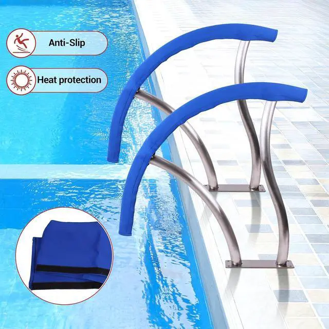 Alt view image 4 of 7 - Patikuin 2 Pack Pool Handrail, 304 Stainless Steel Pool Rail with Blue Grip Cover, 385 Lbs Capacity, Rustproof Easy Install for Inground Swimming Pools