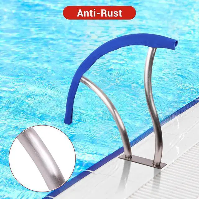 Alt view image 3 of 7 - Patikuin 2 Pack Pool Handrail, 304 Stainless Steel Pool Rail with Blue Grip Cover, 385 Lbs Capacity, Rustproof Easy Install for Inground Swimming Pools