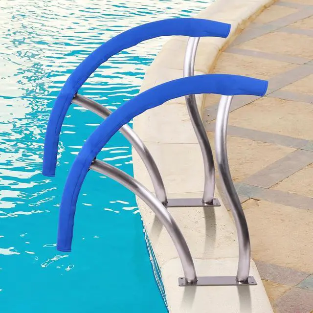 Alt view image 5 of 7 - Patikuin 2 Pack Pool Handrail, 304 Stainless Steel Pool Rail with Blue Grip Cover, 385 Lbs Capacity, Rustproof Easy Install for Inground Swimming Pools