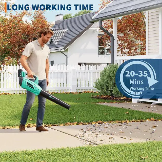 Alt view image 6 of 6 - Patikuin High Power Brushless Leaf Blower 20V Wireless - 700-750CFM 250MPH - Lightweight Electric Handheld with 4.0Ah Battery, Fast Charger, Shoulder Strap - 2/3-Speed for Lawn, Patio, Lake Blue