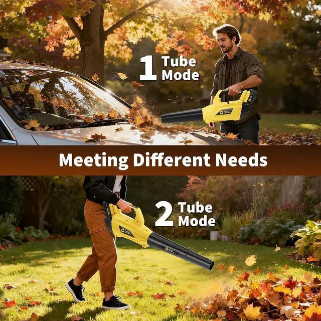 Alt view image 2 of 7 - Patikuin High Power Brushless Leaf Blower 20V Wireless - 700CFM 250MPH - Lightweight Electric Handheld with 4.0Ah Battery & Fast Charger - 2-Speed Modes for Lawn, Yard, Patio, Garage - Black + Yellow