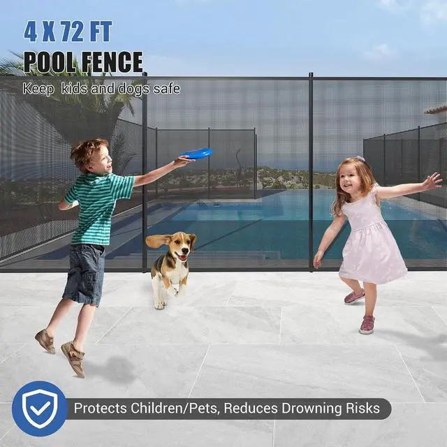 Alt view image 2 of 7 - Patikuin 4x72 FT Removable Pool Safety Fence, 4 FT Tall Mesh Pool Barrier, Extra-Long Safety Fence for Large Inground Pools