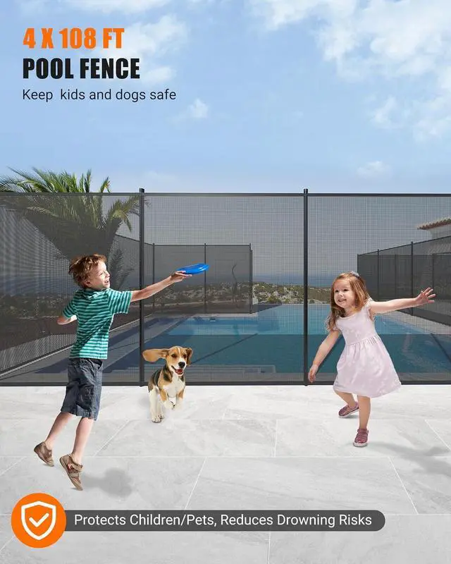 Alt view image 2 of 7 - Patikuin 4x48 FT Removable Pool Safety Fence, 4FT Tall Mesh Pool Barrier, Heavy-Duty Safety Fence for Backyard Inground Pools