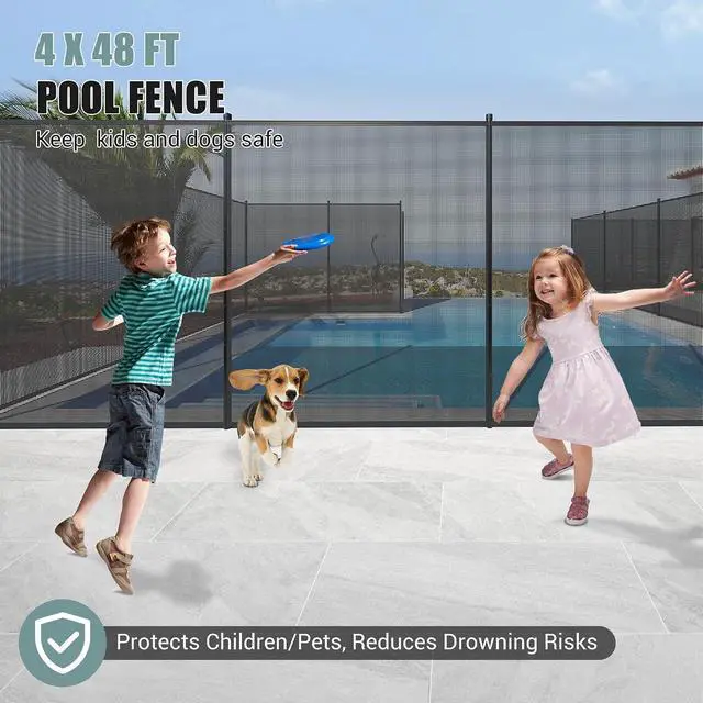 Alt view image 3 of 7 - Patikuin 4x48 FT Removable Pool Safety Fence, 4FT Tall Mesh Pool Barrier, Heavy-Duty Safety Fence for Backyard Inground Pools