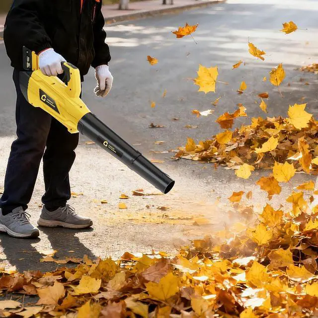 Alt view image 5 of 7 - Patikuin High Power Brushless Leaf Blower 20V Wireless - 700CFM 250MPH - Lightweight Electric Handheld with 4.0Ah Battery & Fast Charger - 2-Speed Modes for Lawn, Yard, Patio, Garage - Black + Yellow