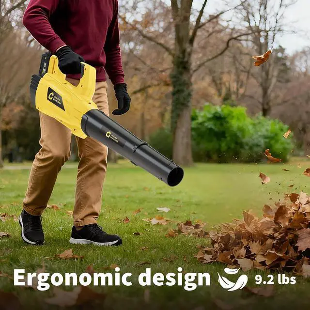 Alt view image 7 of 7 - Patikuin High Power Brushless Leaf Blower 20V Wireless - 700CFM 250MPH - Lightweight Electric Handheld with 4.0Ah Battery & Fast Charger - 2-Speed Modes for Lawn, Yard, Patio, Garage - Black + Yellow
