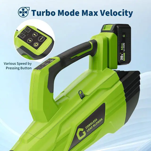 Alt view image 2 of 7 - Patikuin High Power Brushless Leaf Blower 20V Wireless - 700CFM 250MPH - Lightweight Electric Handheld with 4.0Ah Battery & Fast Charger - Ideal for Lawn, Yard, Patio, Garden - Black + Green