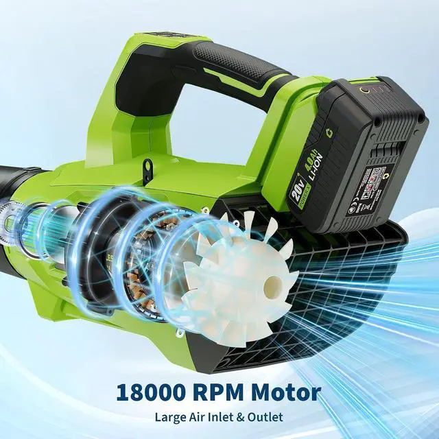 Alt view image 4 of 7 - Patikuin High Power Brushless Leaf Blower 20V Wireless - 700CFM 250MPH - Lightweight Electric Handheld with 4.0Ah Battery & Fast Charger - Ideal for Lawn, Yard, Patio, Garden - Black + Green