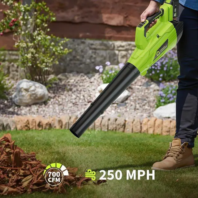 Alt view image 5 of 7 - Patikuin High Power Brushless Leaf Blower 20V Wireless - 700CFM 250MPH - Lightweight Electric Handheld with 4.0Ah Battery & Fast Charger - Ideal for Lawn, Yard, Patio, Garden - Black + Green