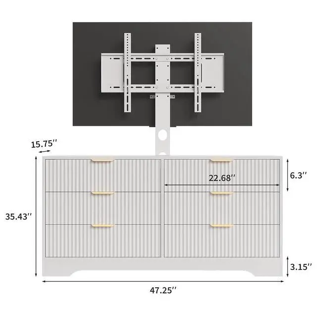 Alt view image 5 of 7 - Patikuin Tall TV Stand with Mount for TVs Up to 75 Inch, 6-Drawer Entertainment Center with Fluted Panel Design, Wall Mountable & Freestanding Media Console for Living Room, Bedroom, White