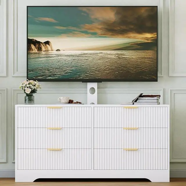 Alt view image 7 of 7 - Patikuin Tall TV Stand with Mount for TVs Up to 75 Inch, 6-Drawer Entertainment Center with Fluted Panel Design, Wall Mountable & Freestanding Media Console for Living Room, Bedroom, White