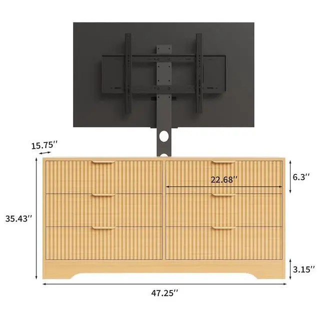 Alt view image 5 of 7 - Patikuin Tall TV Stand with Mount for TVs Up to 75 Inch, 6-Drawer Entertainment Center with Fluted Panel Design, Wall Mountable & Freestanding Media Console for Living Room, Bedroom, Nature