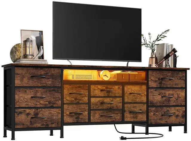 Main image of Patikuin 70 Inch Long Dresser TV Stand for 65, 75, 80 Inch TV, Wide 13 Chest of Fabric Drawers Dresser & Power Outlets and LED Lights, Large Entertainment Center for Bedroom