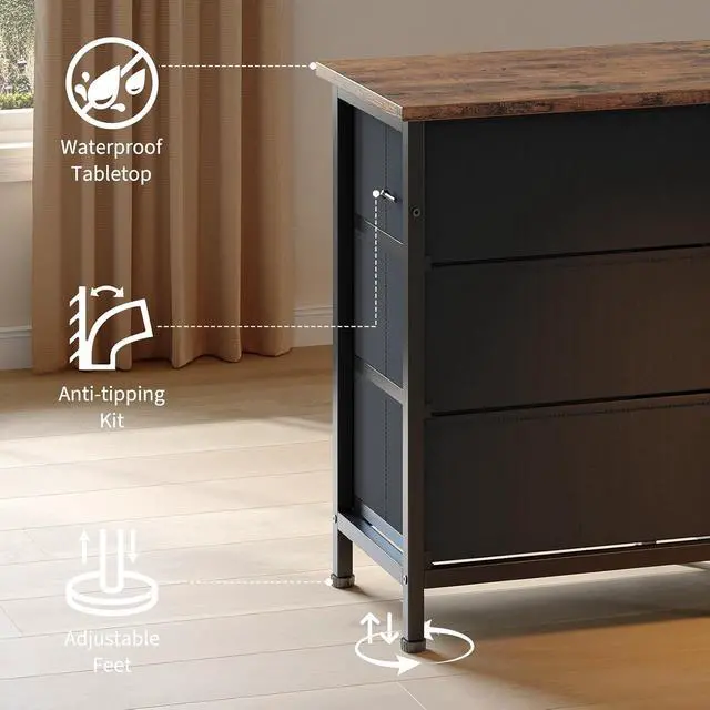 Alt view image 7 of 7 - Patikuin 70 Inch Long Dresser TV Stand for 65, 75, 80 Inch TV, Wide 13 Chest of Fabric Drawers Dresser & Power Outlets and LED Lights, Large Entertainment Center for Bedroom