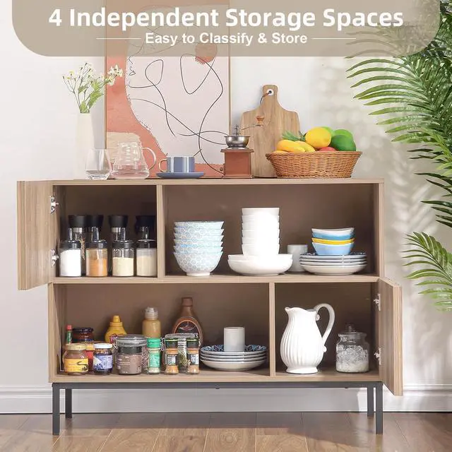 Alt view image 2 of 7 - Patikuin 40 Inch Mid-Century Modern TV Stand, Fluted Storage Cabinet with Doors & Cable Management, Entertainment Center for Living Room Bedroom, Oak Finish