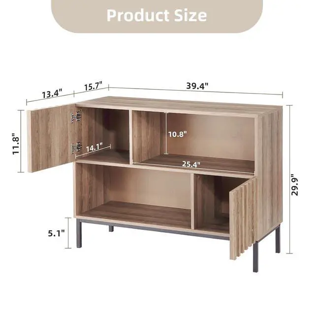 Alt view image 3 of 7 - Patikuin 40 Inch Mid-Century Modern TV Stand, Fluted Storage Cabinet with Doors & Cable Management, Entertainment Center for Living Room Bedroom, Oak Finish