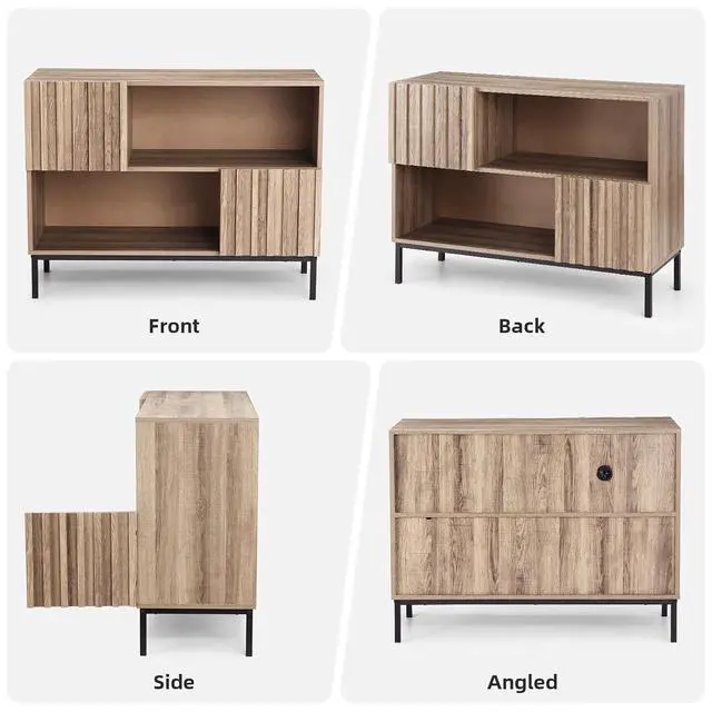 Alt view image 7 of 7 - Patikuin 40 Inch Mid-Century Modern TV Stand, Fluted Storage Cabinet with Doors & Cable Management, Entertainment Center for Living Room Bedroom, Oak Finish