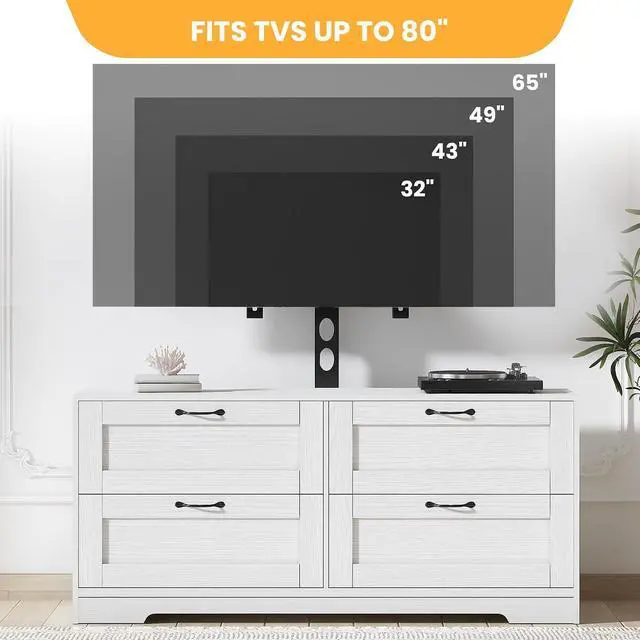 Alt view image 4 of 7 - Patikuin TV Stand with Mount and 4 Storage Drawers for 32-80 Inch TVs, White Entertainment Center for Bedroom, Living Room, Wood Media Console Tables with Height Adjustable Mount As TV Dresser