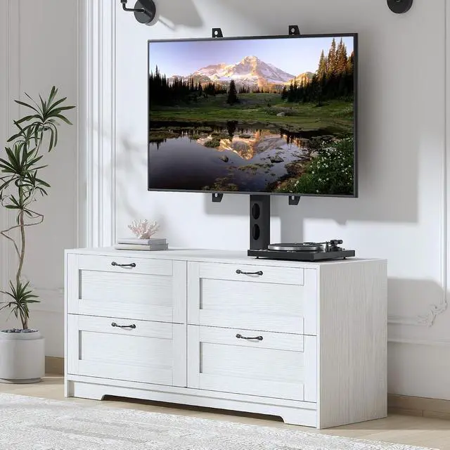 Alt view image 7 of 7 - Patikuin TV Stand with Mount and 4 Storage Drawers for 32-80 Inch TVs, White Entertainment Center for Bedroom, Living Room, Wood Media Console Tables with Height Adjustable Mount As TV Dresser