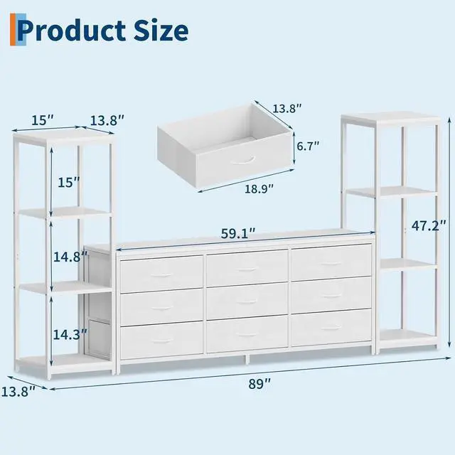 Alt view image 2 of 7 - Patikuin Large TV Stand with Drawers & Bookshelves, Entertainment Center with Storage, Modern Media TV Console for TVs Up to 75 Inches, Wall Unit TV Cabinet for Living Room