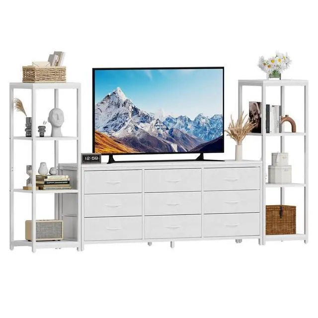 Alt view image 4 of 7 - Patikuin Large TV Stand with Drawers & Bookshelves, Entertainment Center with Storage, Modern Media TV Console for TVs Up to 75 Inches, Wall Unit TV Cabinet for Living Room
