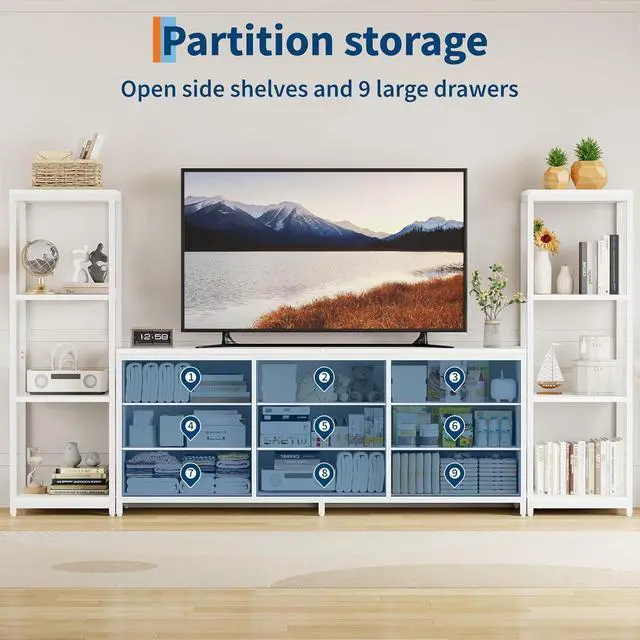 Alt view image 6 of 7 - Patikuin Large TV Stand with Drawers & Bookshelves, Entertainment Center with Storage, Modern Media TV Console for TVs Up to 75 Inches, Wall Unit TV Cabinet for Living Room