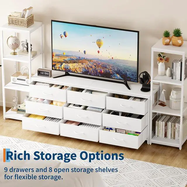 Alt view image 5 of 7 - Patikuin Large TV Stand with Drawers & Bookshelves, Entertainment Center with Storage, Modern Media TV Console for TVs Up to 75 Inches, Wall Unit TV Cabinet for Living Room