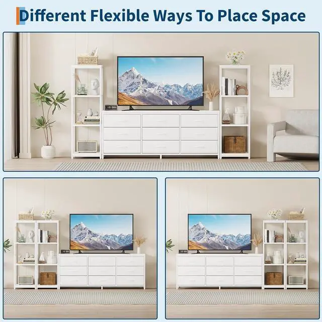 Alt view image 7 of 7 - Patikuin Large TV Stand with Drawers & Bookshelves, Entertainment Center with Storage, Modern Media TV Console for TVs Up to 75 Inches, Wall Unit TV Cabinet for Living Room