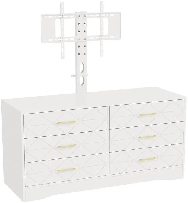 Main image of Patikuin 6 Drawer TV Stand with Mount for 32-80 Inch TVs, White Entertainment Center for Bedroom, Living Room, Wood Media Console Tables with Height Adjustable Mount and Storage Drawers As TV Dresser