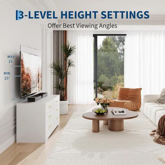 Alt view image 4 of 7 - Patikuin 6 Drawer TV Stand with Mount for 32-80 Inch TVs, White Entertainment Center for Bedroom, Living Room, Wood Media Console Tables with Height Adjustable Mount and Storage Drawers As TV Dresser