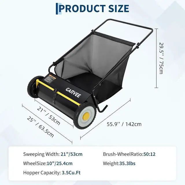 Alt view image 2 of 7 - Patikuin 21" Heavy Duty Push Lawn Sweeper with 4-Brush Enhanced System, 3.5 Cu.ft Large Collection Bag & Steel Frame, Efficient Leaf & Debris Collector for Yard, Garden Cleanup