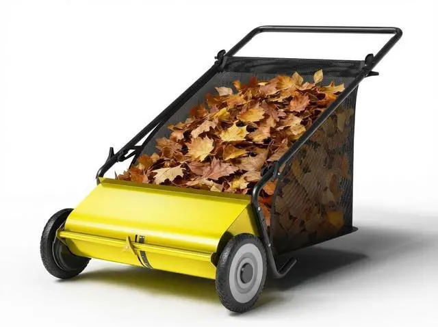 Main image of Patikuin Heavy-Duty 26-Inch Push Lawn Sweeper Steel Frame, 4 Reinforced Brushes, Adjustable Height, 7 Cu.Ft Debris Bag Efficient Hand-Pushed Mower for Leaves & Grass Color: Yellow+Black