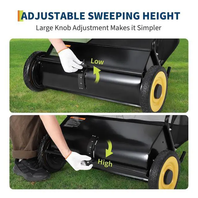 Alt view image 3 of 7 - Patikuin 21" Heavy Duty Push Lawn Sweeper with 4-Brush Enhanced System, 3.5 Cu.ft Large Collection Bag & Steel Frame, Efficient Leaf & Debris Collector for Yard, Garden Cleanup