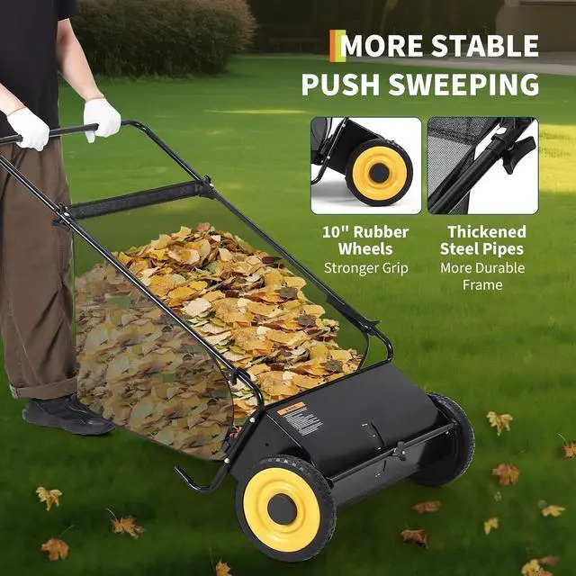 Alt view image 4 of 7 - Patikuin 21" Heavy Duty Push Lawn Sweeper with 4-Brush Enhanced System, 3.5 Cu.ft Large Collection Bag & Steel Frame, Efficient Leaf & Debris Collector for Yard, Garden Cleanup