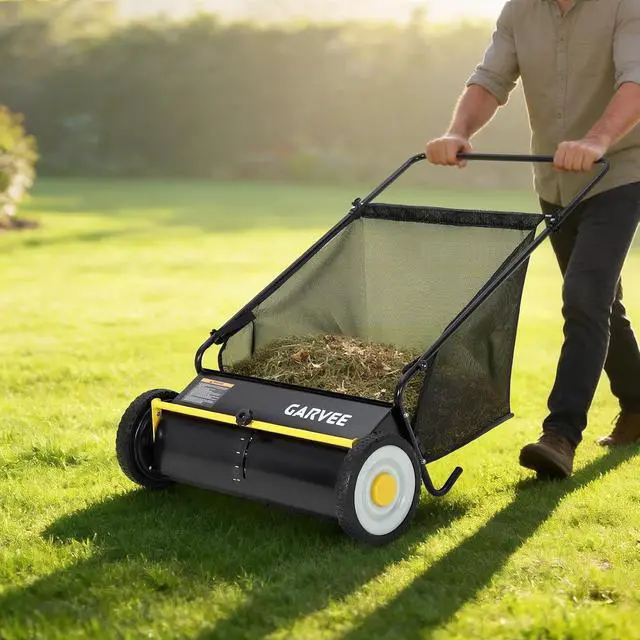 Alt view image 7 of 7 - Patikuin 21" Heavy Duty Push Lawn Sweeper with 4-Brush Enhanced System, 3.5 Cu.ft Large Collection Bag & Steel Frame, Efficient Leaf & Debris Collector for Yard, Garden Cleanup