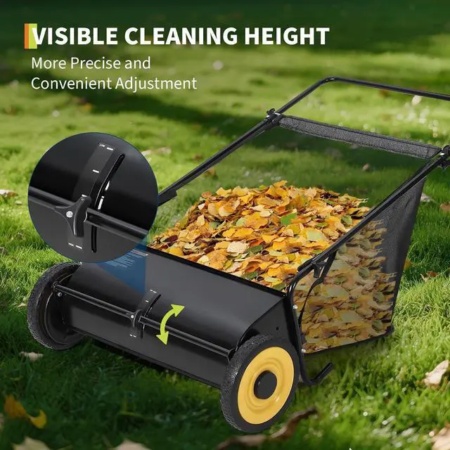 Alt view image 5 of 7 - Patikuin 21" Heavy Duty Push Lawn Sweeper with 4-Brush Enhanced System, 3.5 Cu.ft Large Collection Bag & Steel Frame, Efficient Leaf & Debris Collector for Yard, Garden Cleanup