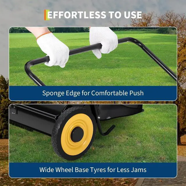 Alt view image 6 of 7 - Patikuin 21" Heavy Duty Push Lawn Sweeper with 4-Brush Enhanced System, 3.5 Cu.ft Large Collection Bag & Steel Frame, Efficient Leaf & Debris Collector for Yard, Garden Cleanup