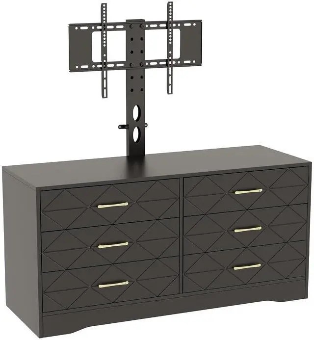 Main image of Patikuin 6 Drawer TV Stand with Mount for 32-80 Inch TVs, Black Entertainment Center for Bedroom, Living Room, Wood Media Console Tables with Height Adjustable Mount and Storage Drawers As TV Dresser