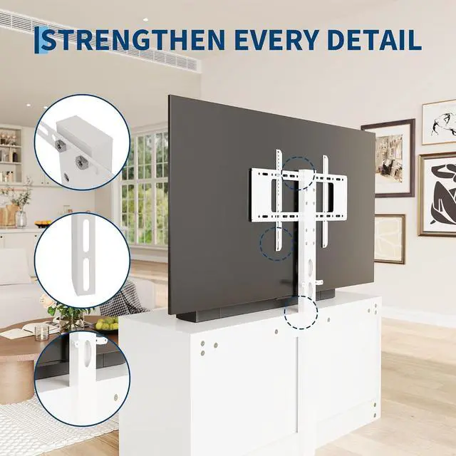 Alt view image 6 of 7 - Patikuin 6 Drawer TV Stand with Mount for 32-80 Inch TVs, White Entertainment Center for Bedroom, Living Room, Wood Media Console Tables with Height Adjustable Mount and Storage Drawers As TV Dresser