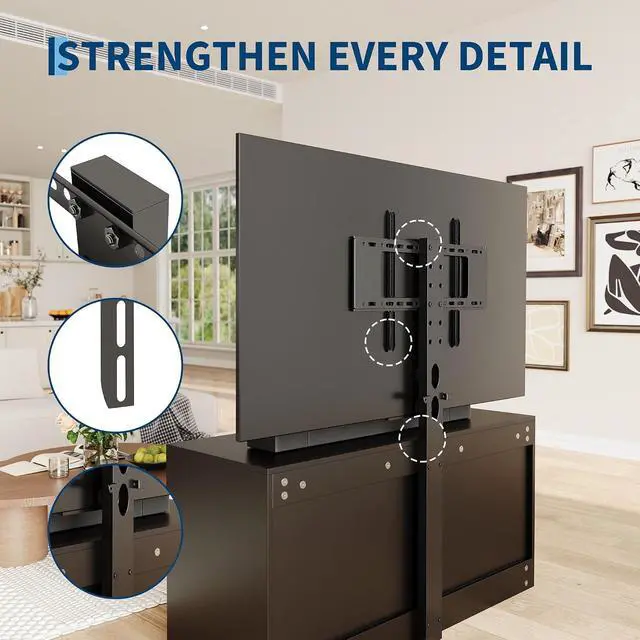Alt view image 6 of 7 - Patikuin 6 Drawer TV Stand with Mount for 32-80 Inch TVs, Black Entertainment Center for Bedroom, Living Room, Wood Media Console Tables with Height Adjustable Mount and Storage Drawers As TV Dresser