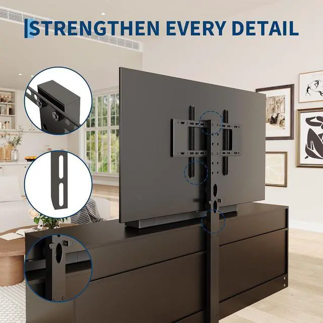 Alt view image 6 of 7 - TV Stand with Mount for 32/45/55/65/75/80 inch TVs, Black Entertainment Center with 6 Storage Drawers for Bedroom, Living Room, Wood Media Console Tables with Height Adjustable Mount as TV Dresser