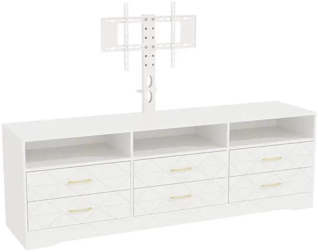Main image of TV Stand with Mount for 32/45/55/65/75/80 inch TVs, White Entertainment Center with 6 Storage Drawers for Bedroom, Living Room, Wood Media Console Tables with Height Adjustable Mount as TV Dresser
