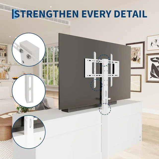 Alt view image 6 of 7 - TV Stand with Mount for 32/45/55/65/75/80 inch TVs, White Entertainment Center with 6 Storage Drawers for Bedroom, Living Room, Wood Media Console Tables with Height Adjustable Mount as TV Dresser