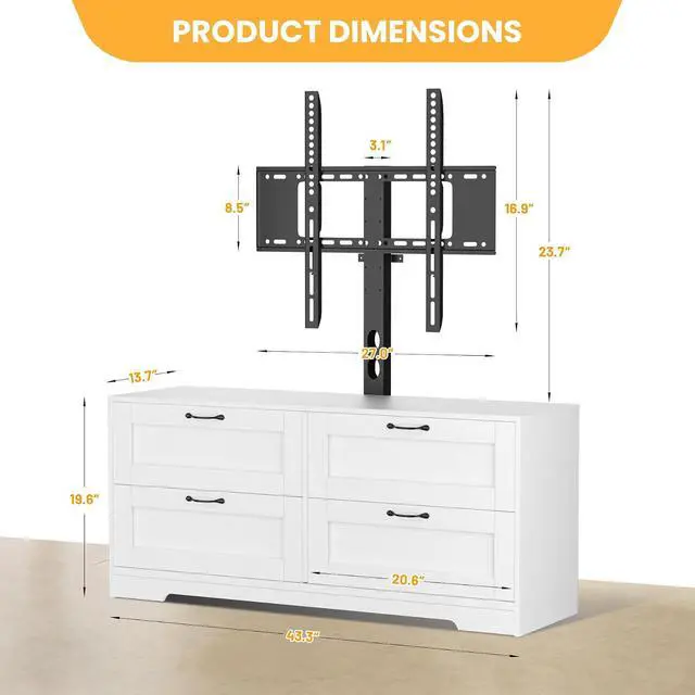 Alt view image 2 of 7 - TV Stand with Mount for 32/45/55/65/75/80 inch TVs, Entertainment Center w/ 4 Drawers Storage, Wood Media Console Tables for Bedroom, Living Room, Universal TV Stand Dresser w/Height Adjustable Mount