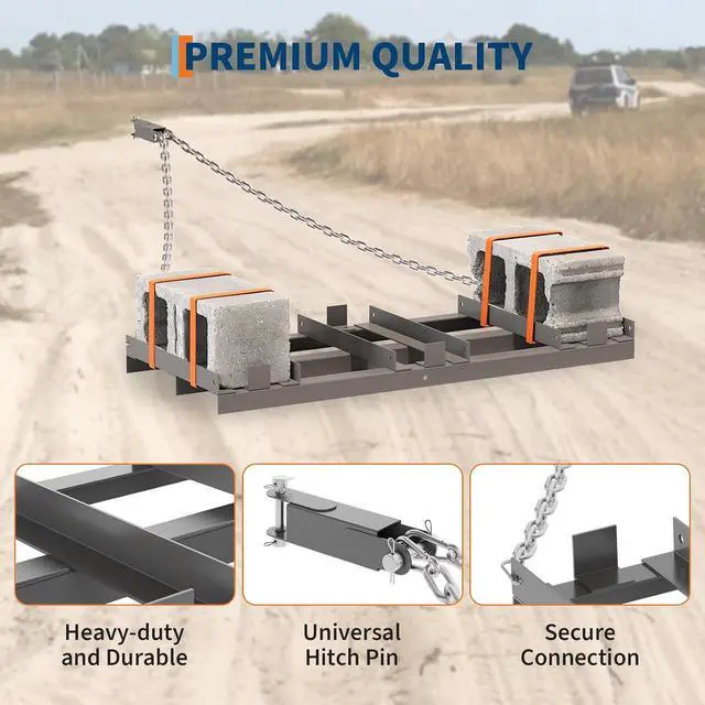 Alt view image 3 of 7 - Patikuin 72" Heavy Duty Drag Harrow for ATV UTV Tractor, Tow Behind Driveway Grader & Landscape Rake, 6 ft Chain Included, Adjustable Width for Lawn Gravel Leveling, Grey