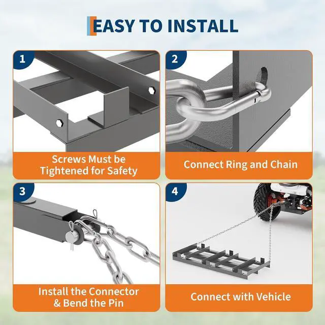 Alt view image 6 of 7 - Patikuin 72" Heavy Duty Drag Harrow for ATV UTV Tractor, Tow Behind Driveway Grader & Landscape Rake, 6 ft Chain Included, Adjustable Width for Lawn Gravel Leveling, Grey