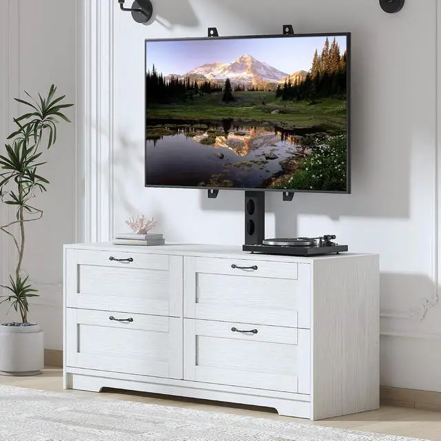Alt view image 3 of 7 - TV Stand with Mount for 32/45/55/65/75/80 inch TVs, Entertainment Center w/ 4 Drawers Storage, Wood Media Console Tables for Bedroom, Living Room, Universal TV Stand Dresser w/Height Adjustable Mount