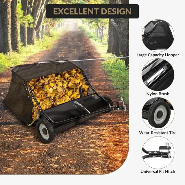Alt view image 2 of 7 - Patikuin Heavy Duty Tow Behind Lawn Sweeper, 48 Inch Wide, 26 Cu. Ft. Large Capacity, Adjustable Sweeping Height for Lawn, Yard & Farm Cleanup